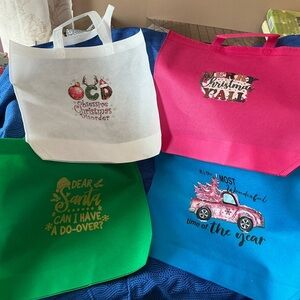 Hand Pressed Set of 4 Holiday Reusable Gift Bags!